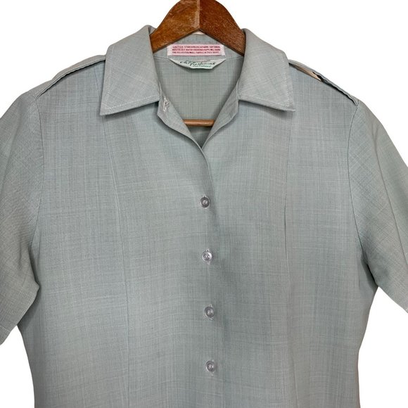 Vintage Calif Fashions Button Front Blouse Collar Pale Green Wool Poly Blend Med - Picture 2 of 7
